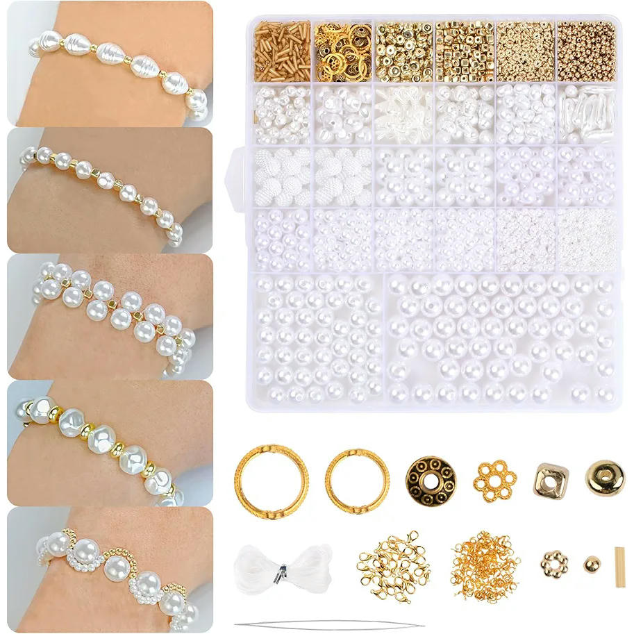 Kit de 2045 Piezas para Hacer Pulseras y Collares con Cuentas Espaciadoras y Bolitas, en caja transparente