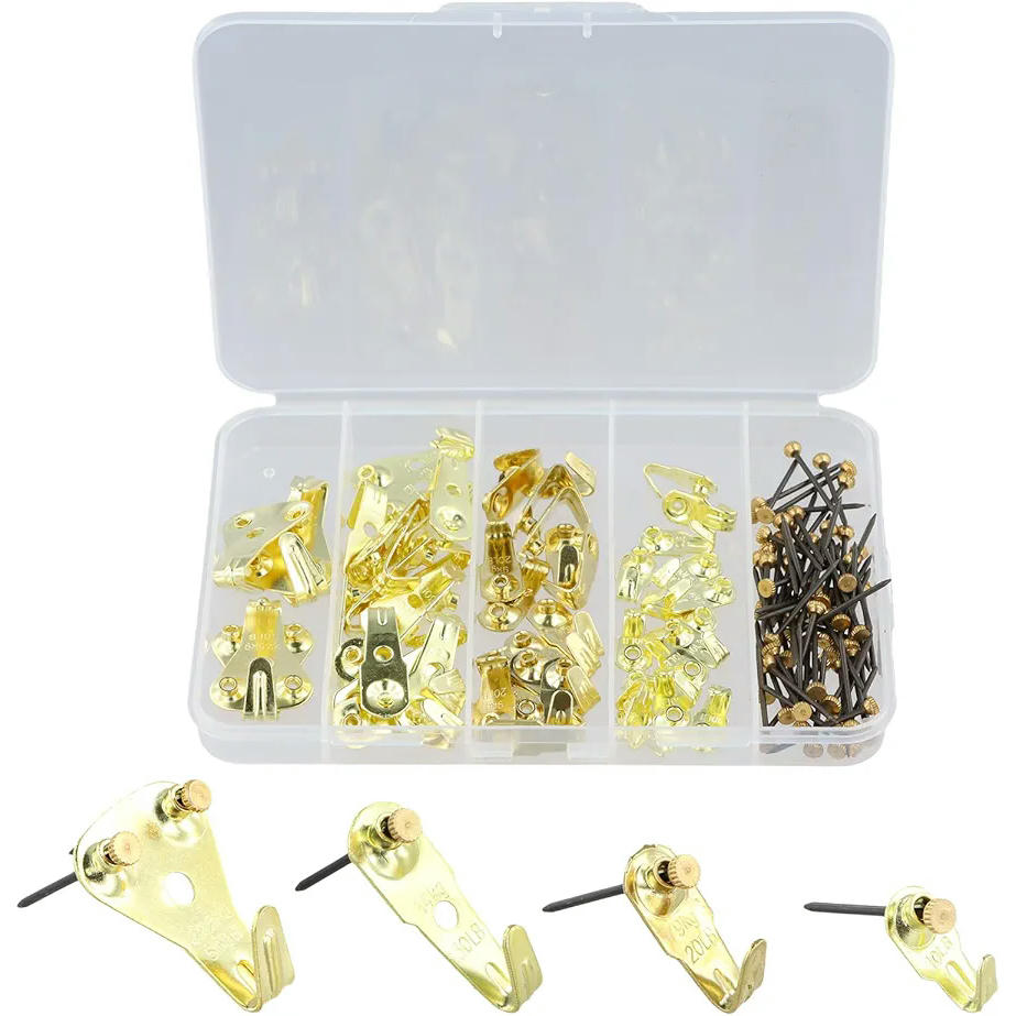 Kit de ganxos per a marcs de fotos, 120 peces, penjolls daurats, accessoris per penjar quadres, ganxos i claus, adequats per a diverses aplicacions