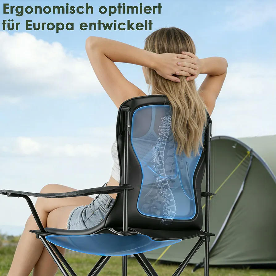Silla de camping plegable de gran tamaño con soporte para bebidas, 150 kg, 58 x 85 x 94 cm