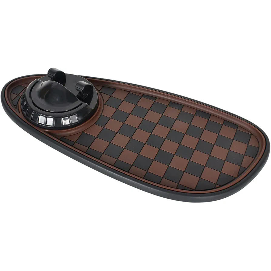 Alfombrilla Antideslizante para Coche con Soporte Móvil 360° Rotación y Almacenamiento, Marrón Negro