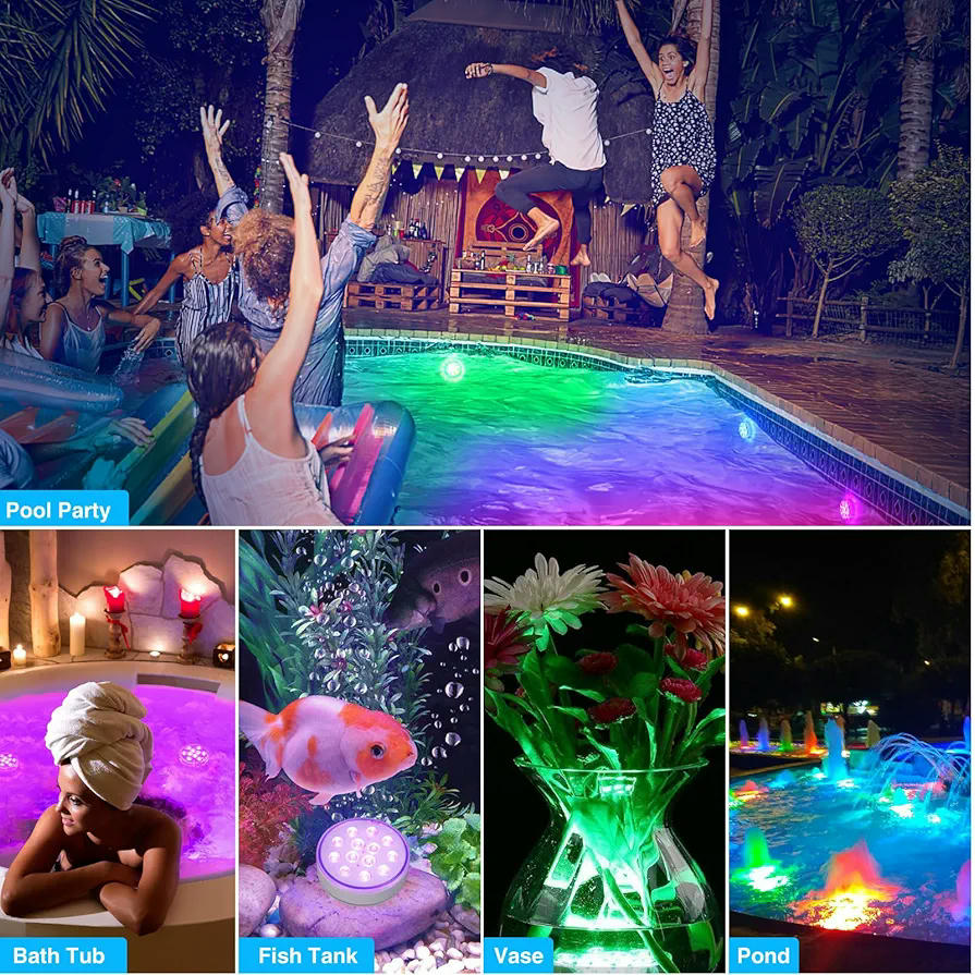 Luces LED impermeables IP68, 2 unidades, mando a distancia, 16 colores RGB, ideal para piscina, jardín y acuarios, 13 luces LED