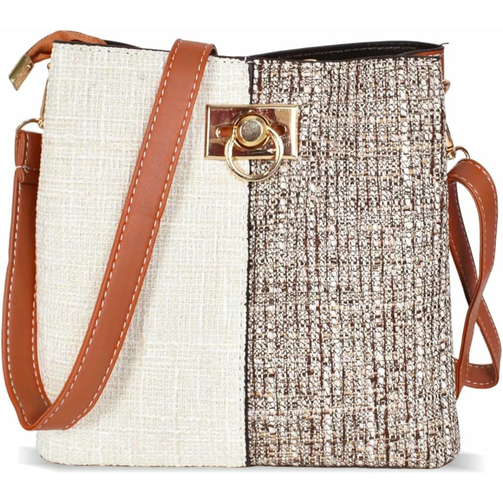 Bolso de hombro pequeño para mujer con correa ajustable y diseño elegante (marrón, beige)