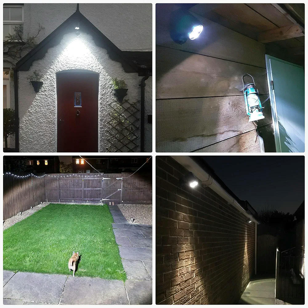 Paquete de 2 Apliques de Pared Exterior Sin Cables, Focos LED Con Sensor de Movimiento, Resistentes a la Intemperie, Batería, Iluminación para Exterior (Color Negro)
