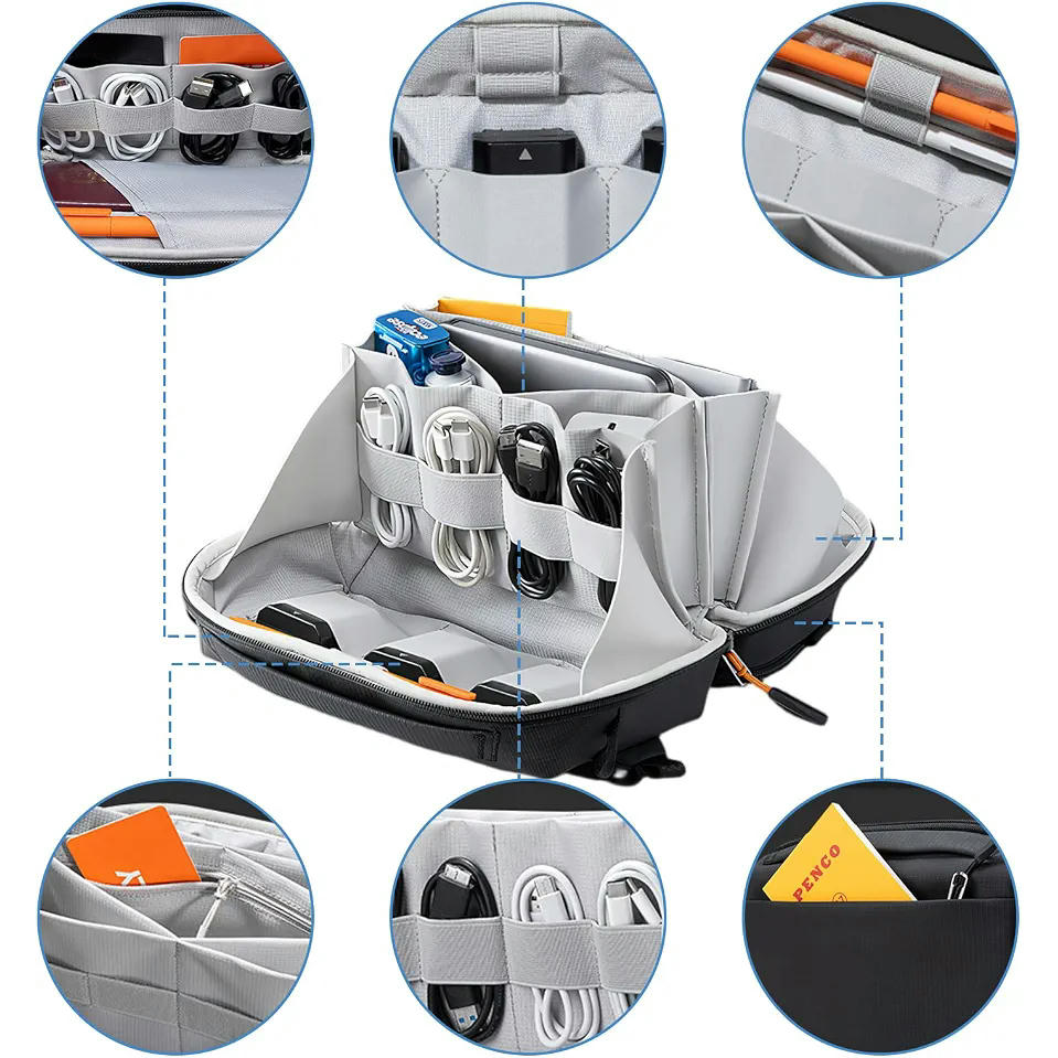 Bolsa Portable Organizador de Cables de Viaje en Poliéster Negro, Estuche para Accesorios Electrónicos y Baterías Externas (Negro)