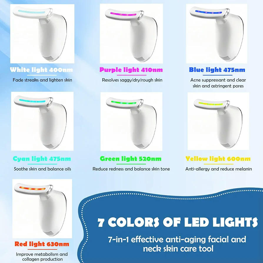 Masajeador Facial Multifuncional con Microcorriente y 7 Modos de Luz LED (Blanco)