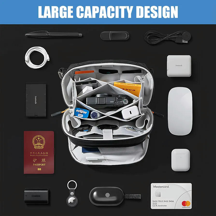 Bolsa Portable Organizador de Cables de Viaje en Poliéster Negro, Estuche para Accesorios Electrónicos y Baterías Externas (Negro)