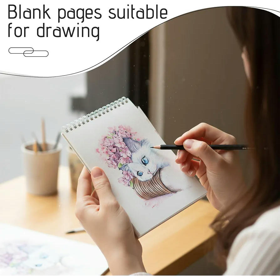 Paquete de 8 Cuadernos - Bloc de Notas A6 con Encuadernación Metálica (14,4 x 10,1 cm) - 4 con cuadricula y 4 en blanco