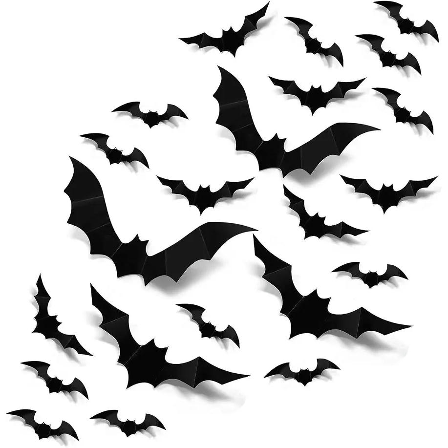 Decoración de Murciélagos 3D para Halloween en 4 Tamaños - Pack de 48 Piezas, Color Negro
