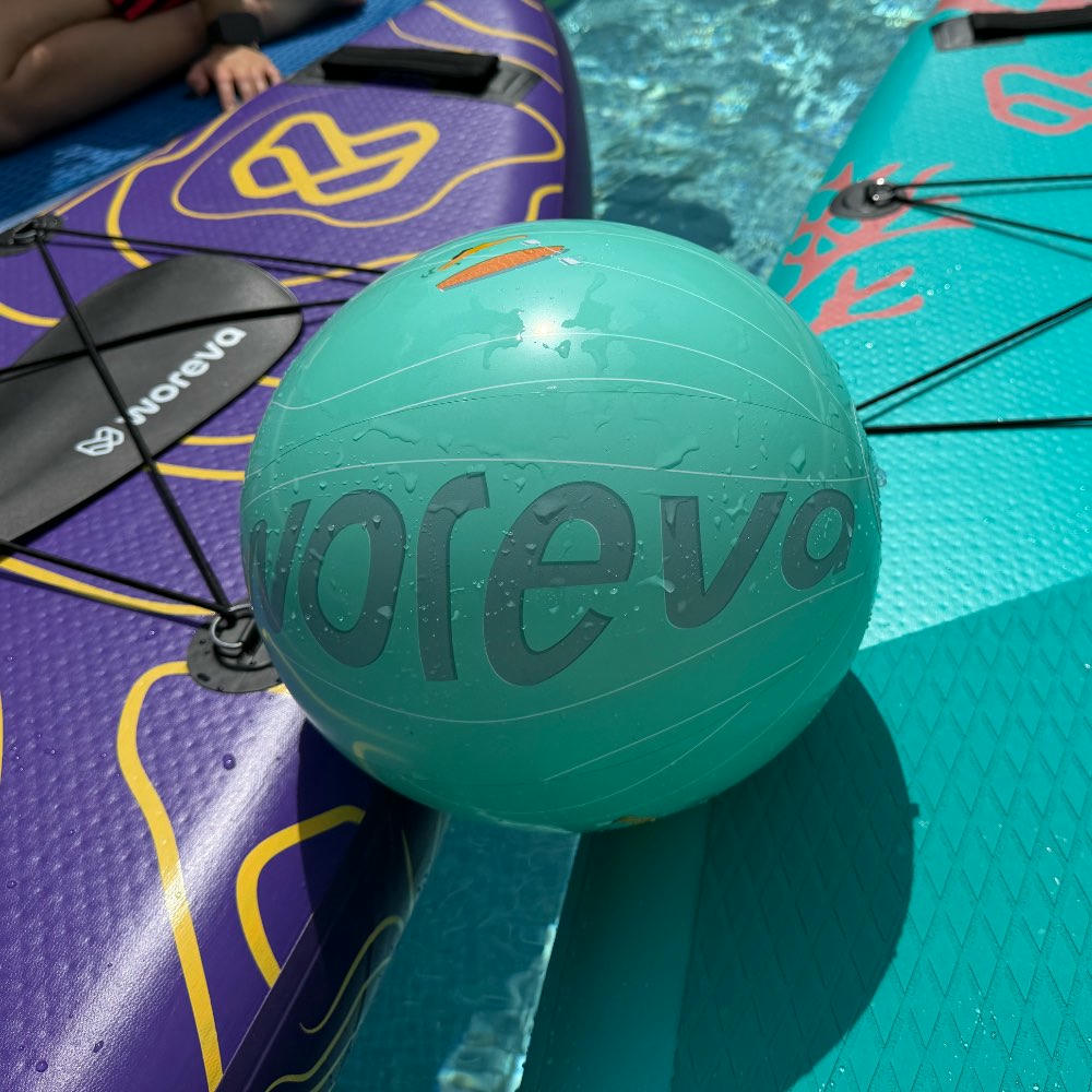 WOREVA Pelota de playa 40 cm de diámetro, Hinchable, Edición especial con los modelos de paddle surf de 2026 (Color Turquesa)