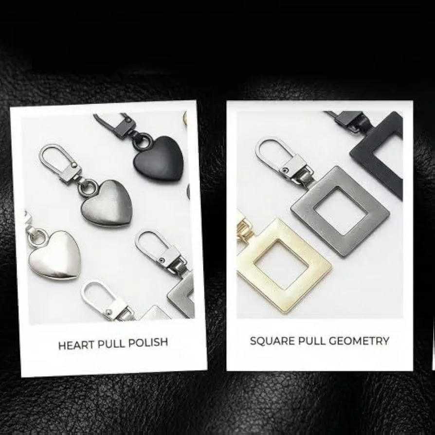 Conjunto de 10 Cremalleras Metálicas con Colgantes de Corazón y Cuadrado para Ropa y Accesorios
