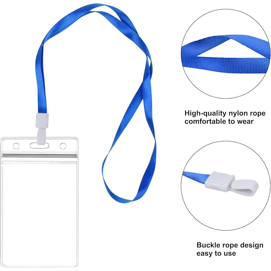 Funda de Tarjeta con Cordón de Cuello, Impermeable, Titular de Insignia para Identificación y Eventos (Paquete de 5, Azul)