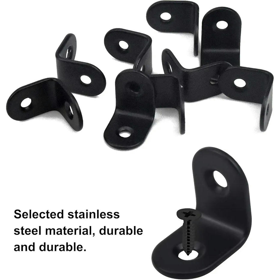 Conectores angulares negros 20 unidades 20x20 mm con tornillos, refuerzo antienvuelco para muebles, perfiles angulares perforados para mesas y armarios (color negro)