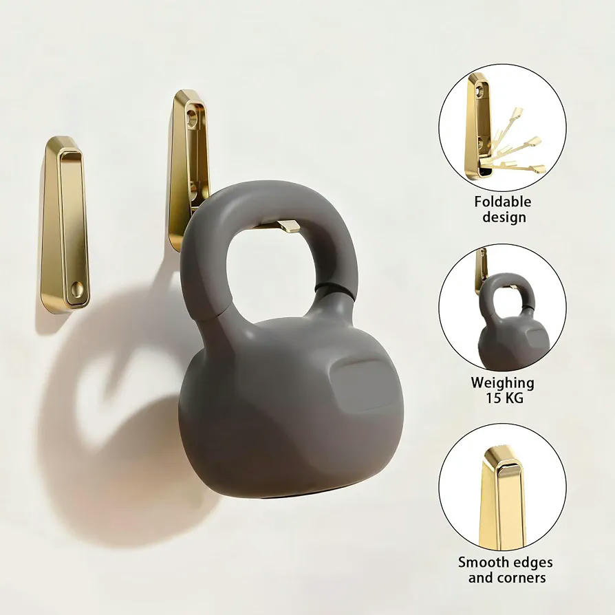 4 Piezas Ganchos Plegables para Pared, Gancho Soporte 90° para Abrigos y Baño, 7 cm, Dorado