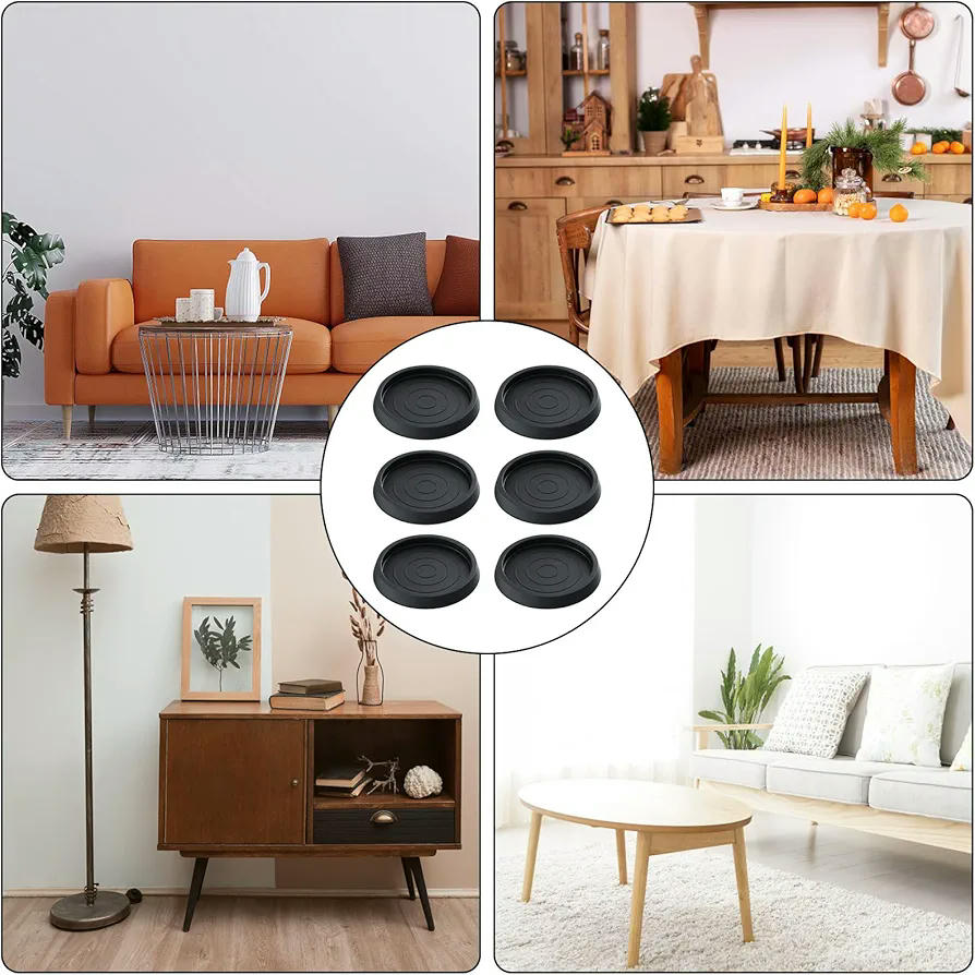 Tazas de Goma para Muebles, Almohadillas Antideslizantes Redondas, Soporte Estable para Patas de Muebles, Protector de Suelos, 6 Piezas, Negro