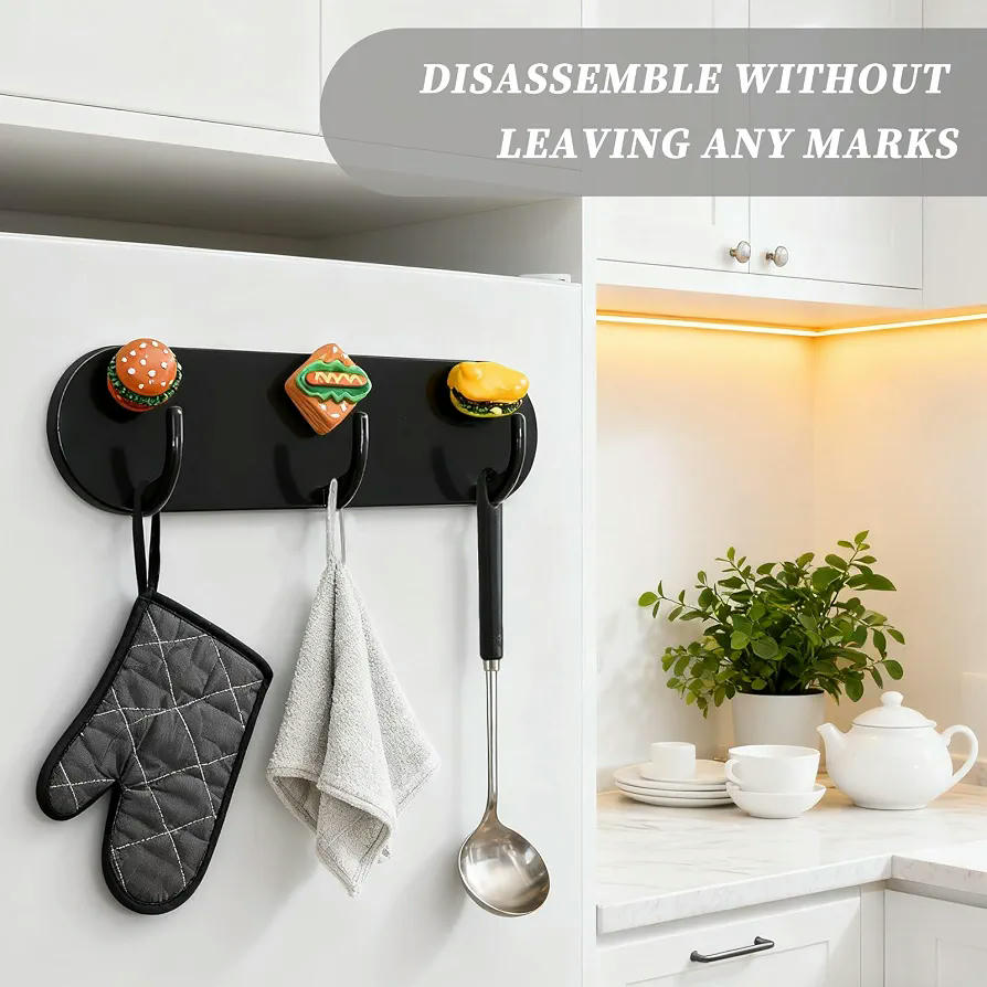 Paquete de 2 Ganchos Magnéticos para Llaves, Autoadhesivos y Sin Taladro, Ideal para Refrigerador y Cocina (Negro)