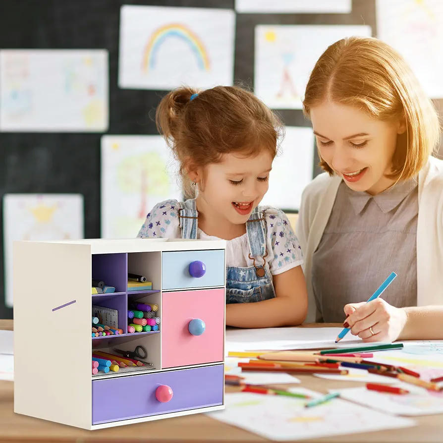 Organizador de Escritorio Multifuncional con 3 Cajones y Gran Capacidad para Oficina, Escuela y Casa
