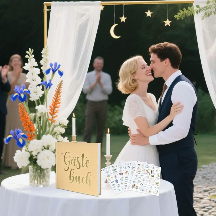 Libro de Visitas para Bodas de 144 Páginas, con 6 Hojas de Pegatinas, Álbum de Fotos para Bodas y Celebraciones, 21 x 21 cm (Marrón)