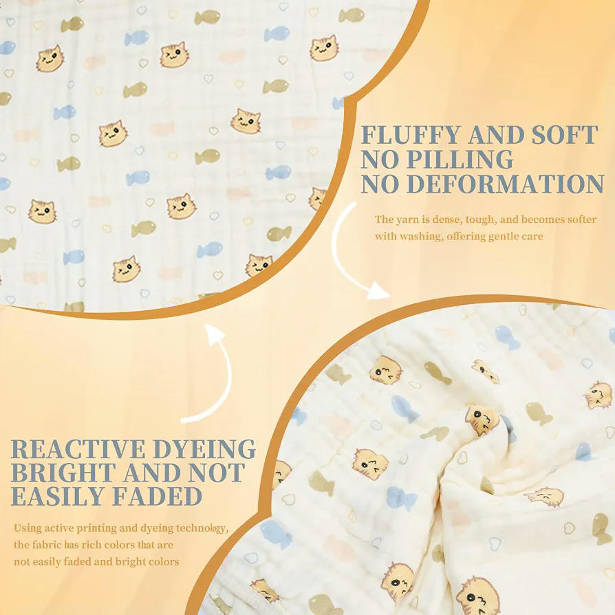 Manta Premium de Muselinas de Algodón 90x90 cm para Bebé Recién Nacido con Lazos, 6 Capas, Beige
