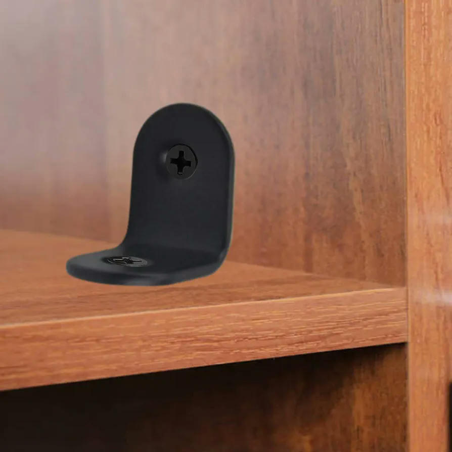 Conectores angulares negros 20 unidades 20x20 mm con tornillos, refuerzo antienvuelco para muebles, perfiles angulares perforados para mesas y armarios (color negro)