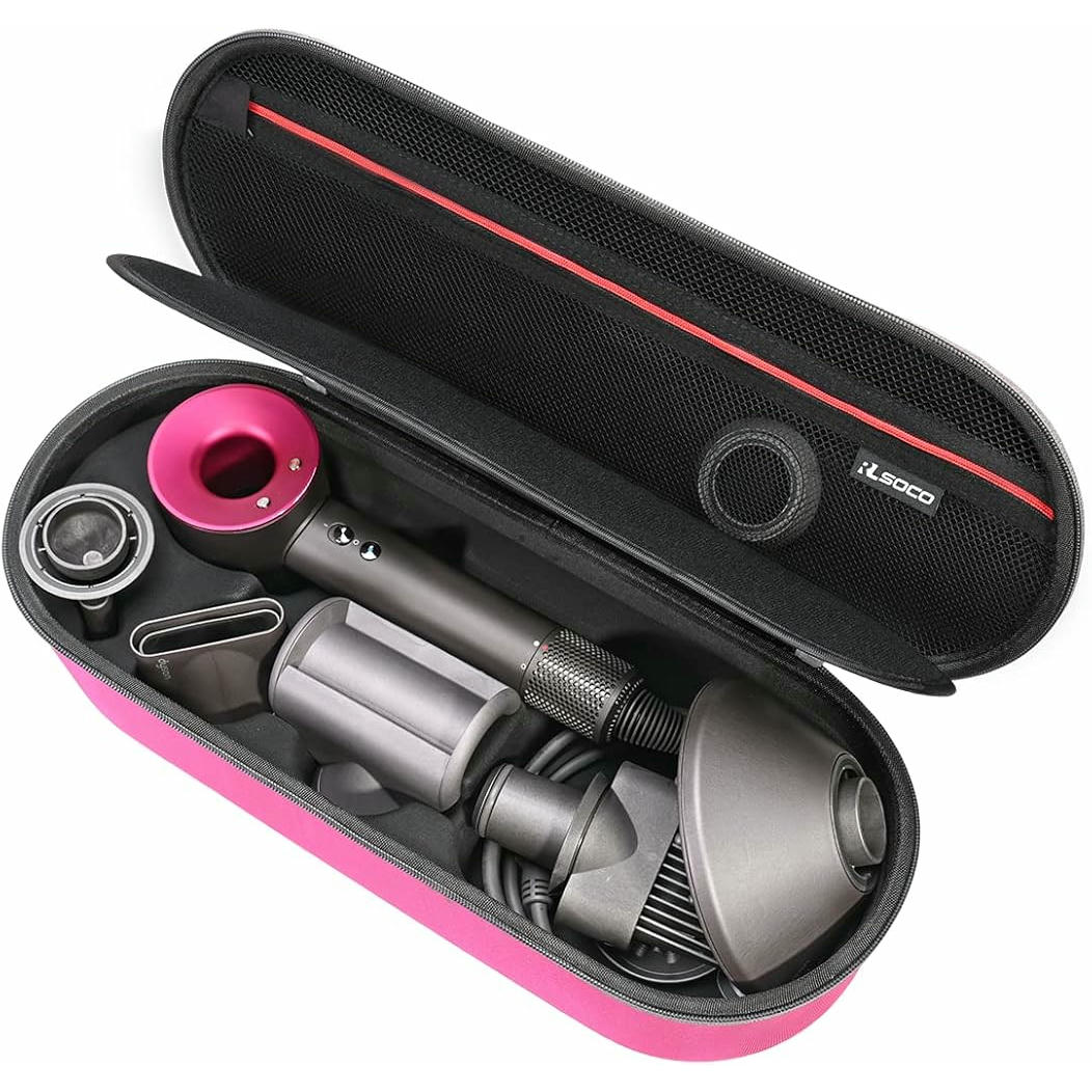 Estuche rígido para accesorios de secador de cabello Dyson, resistente y duradero, ideal para transporte y almacenamiento seguro (color rosa)