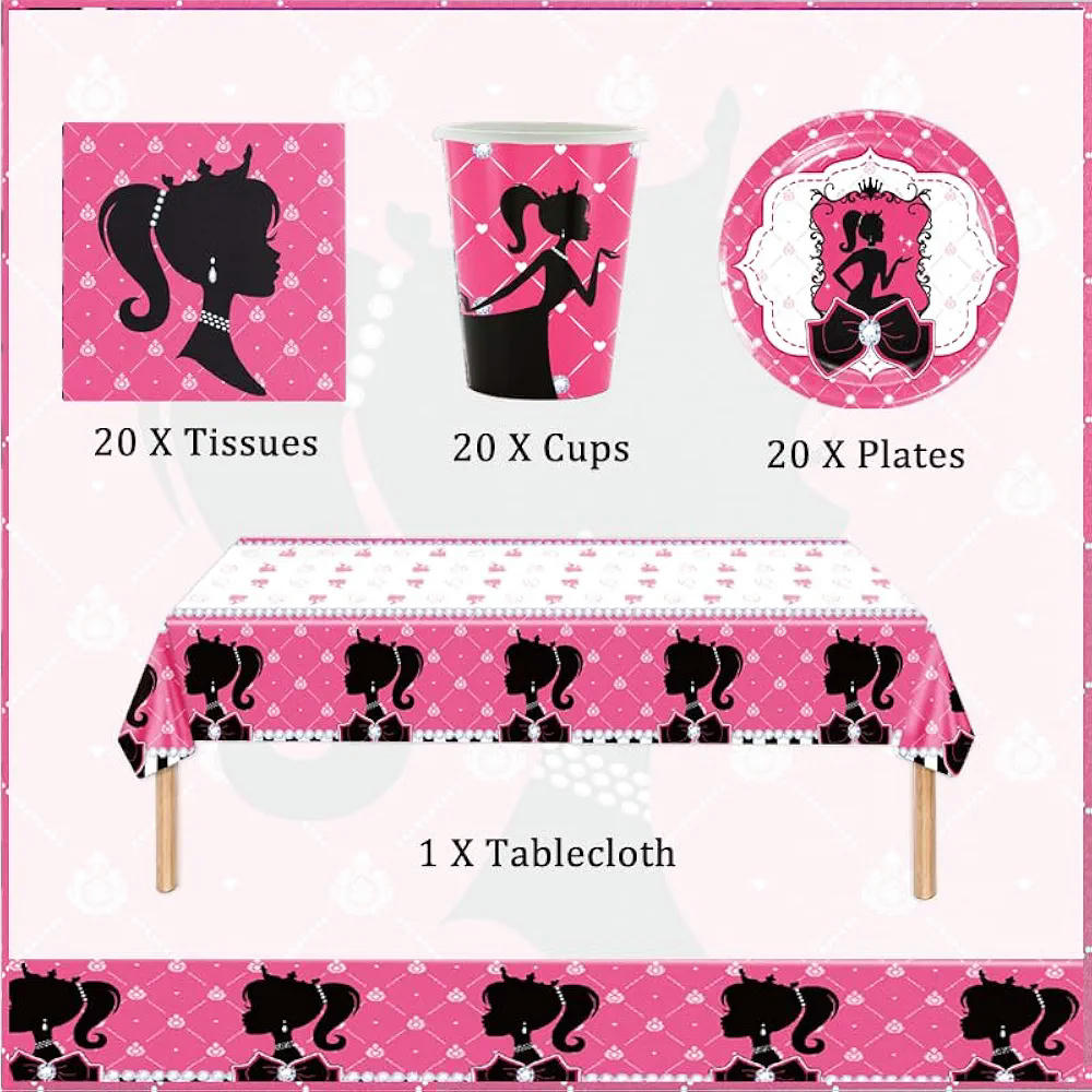 Juego de vajilla de 51 piezas con diseño de motivos para fiestas, ideal para cumpleaños y celebraciones (Rosa)