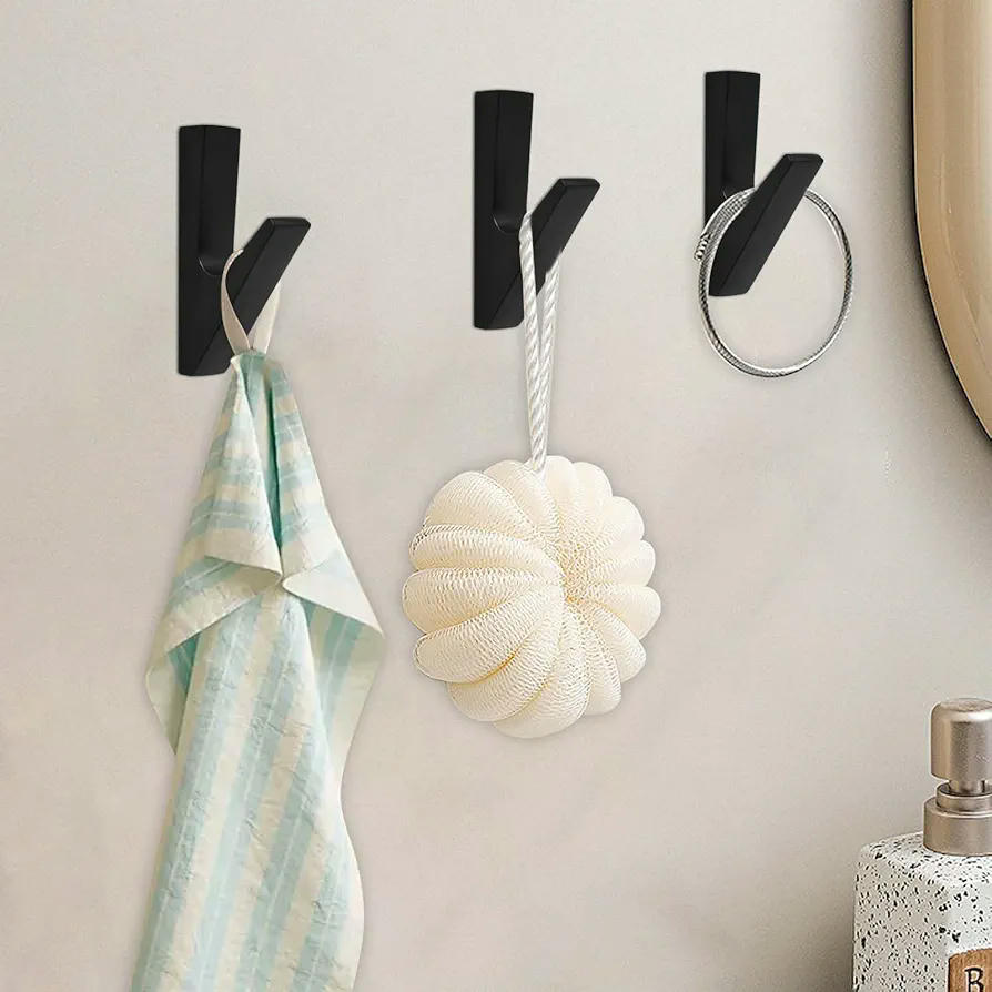 Juego de 4 ganchos de pared de metal, colgadores para baño, cocina y entrada, percheros de aleación de aluminio, color negro, 8 x 5 cm (Negro)
