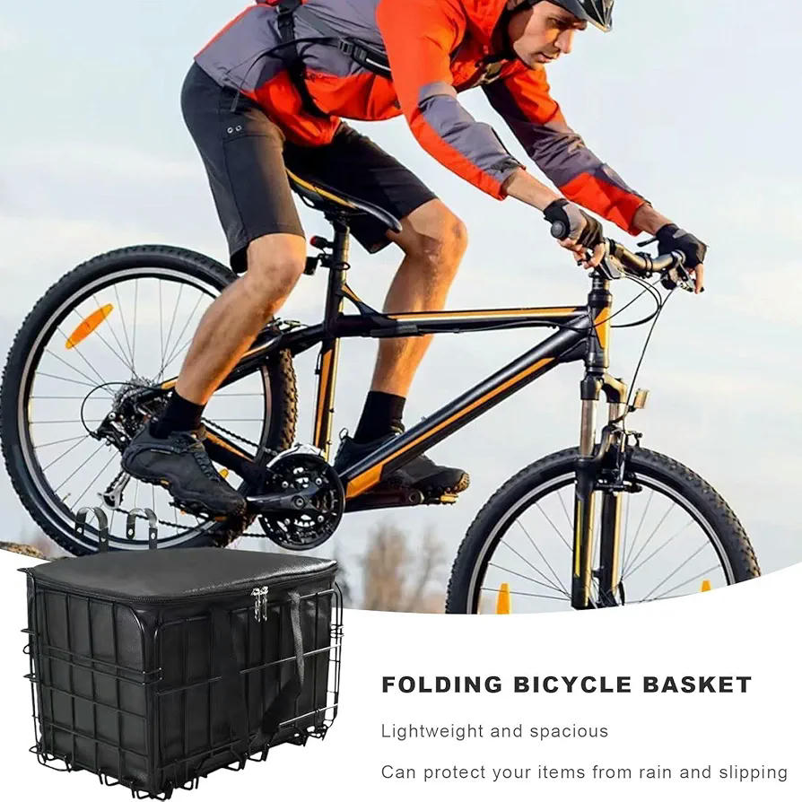 Cesta de bicicleta Plegable, Portabicicletas escolar con bolsa interior extraíble, Cesta de almacenamiento para bicicleta eléctrica (color negro)