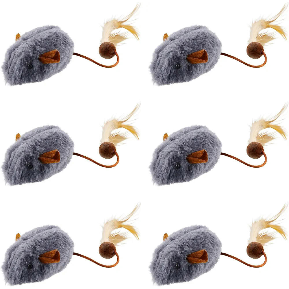 6 Piezas de Ratones de Peluche para Gatos, Juguetes Interactivos para Mascotas (Gris)
