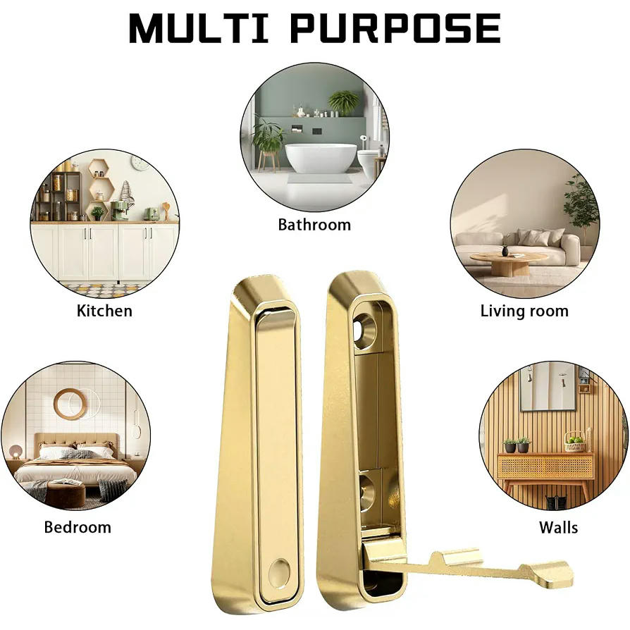 4 Piezas Ganchos Plegables para Pared, Gancho Soporte 90° para Abrigos y Baño, 7 cm, Dorado