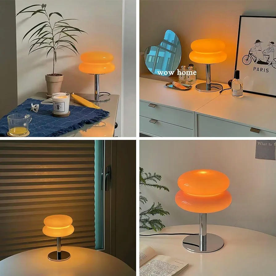 Lámpara de mesa Vintage de cristal, iluminación decorativa de diseño retro, luz cálida para dormitorio y sala de estar, base de hierro, incluye bombilla G9 (Color Naranja)