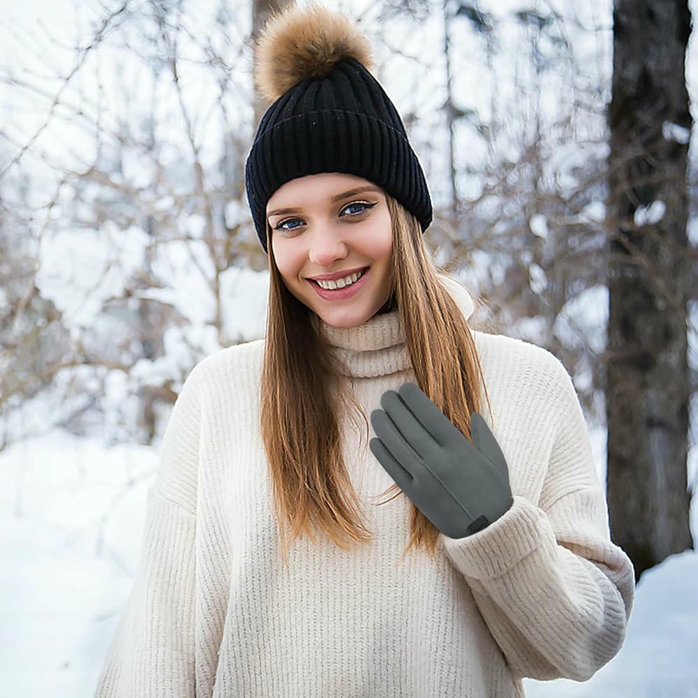 Guantes térmicos para mujer, guantes de invierno táctiles, guantes cálidos con forro polar, ideal para conducir y hacer deporte, color rosa, gris o caqui