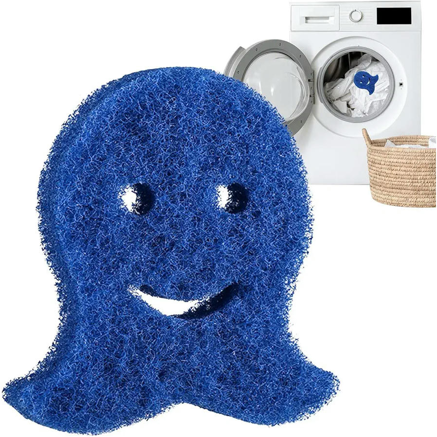 Atrapador de pelo para lavadora, extractor reutilizable, 11 x 11 cm, diseño pulpo fantasma (Azul)