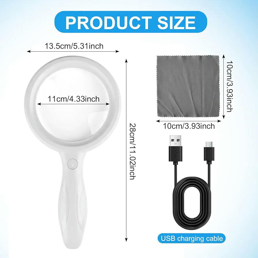Lupa iluminada con aumento de 2X y 13X, lente óptica, 33 luces LED y carga USB para lectura y exploración