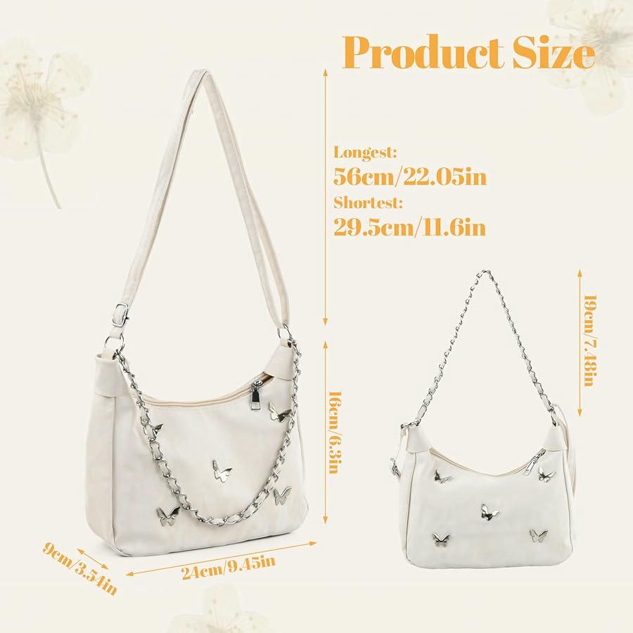 Bolso de Hombro para Mujer, Bandolera Plisada de Gran Capacidad con Lazo y Cadena (Blanco)