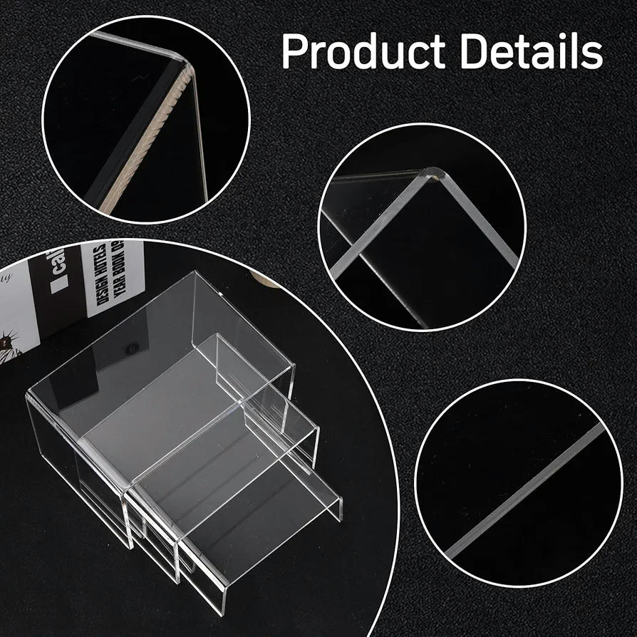 Soporte de Exhibición de Acrílico, Conjunto de 6 Soportes Transparentes de 3 Niveles para Perfumes, Vitrinas, Colecciones, Figuras Pops, Cupcakes y Postres - 13x8x8 cm
