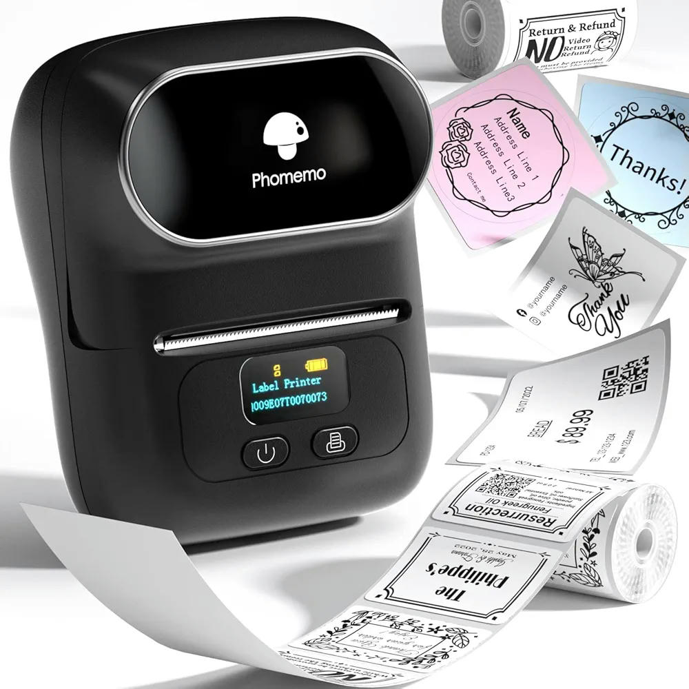 Etiquetadora Phomemo M110 Bluetooth, impresora de etiquetas autoadhesivas portátil, compatible con Android e iOS, ideal para pequeñas empresas y oficina, color negro