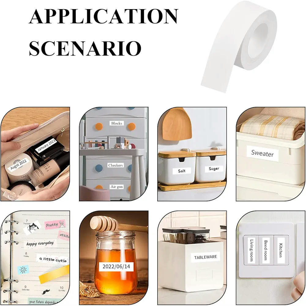 Cinta d'etiquetatge de 15 mm x 4 m, recanvi estàndard, etiqueta tèrmica laminada, ideal per a oficines, escoles i casa, color blanc