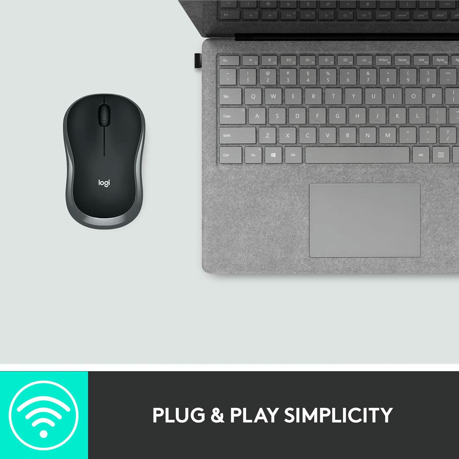 Logitech M185 Ratón Inalámbrico, 2.4GHz con Mini Receptor USB, Batería de 12 Meses, Seguimiento Óptico con Resolución de 1000 dpi, Ambidiestro, Compatible con PC, Mac, Portátil - Gris