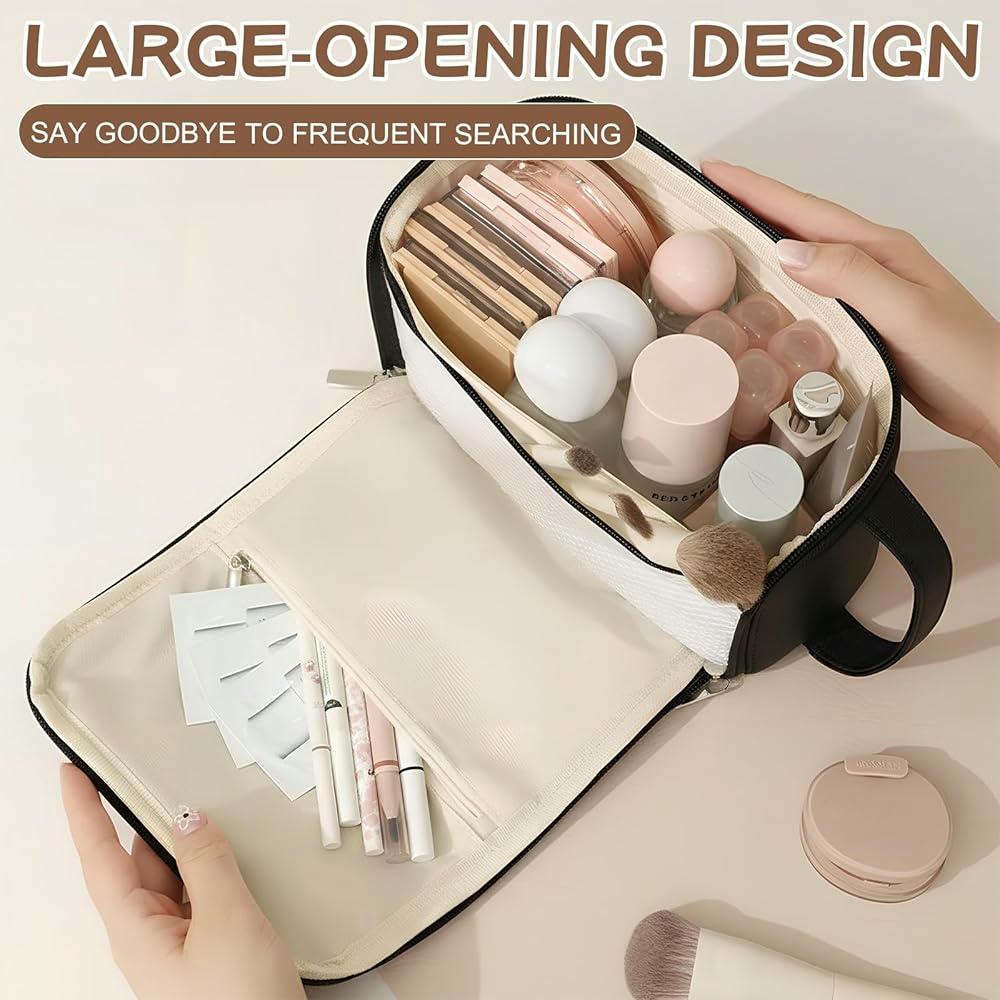 Bolsa de Cosméticos Impermeable para Mujer, Neceser de Maquillaje Ligero, Estuche Organizador con Abertura Ancha, Ideal para Viajes y Uso Diario (Negro)
