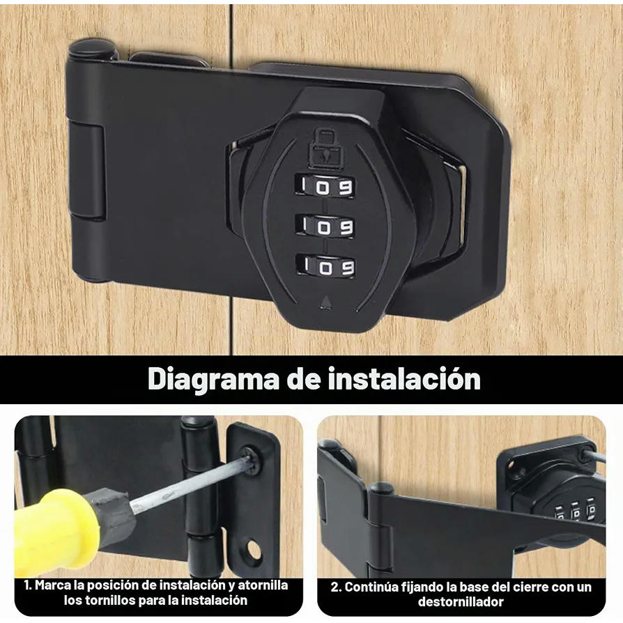 Candado de Combinación Negro de 10 cm para Cajones y Muebles con Código de 3 Dígitos y Destornillador Incluido