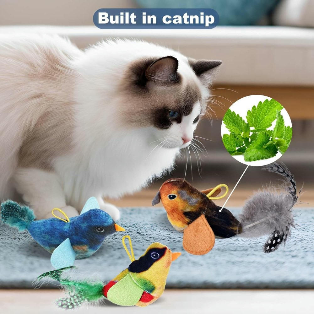 3 Piezas Juguete Interactivo para Gatos en Forma de Pájaro con Plumas y cuerda (Multicolor)