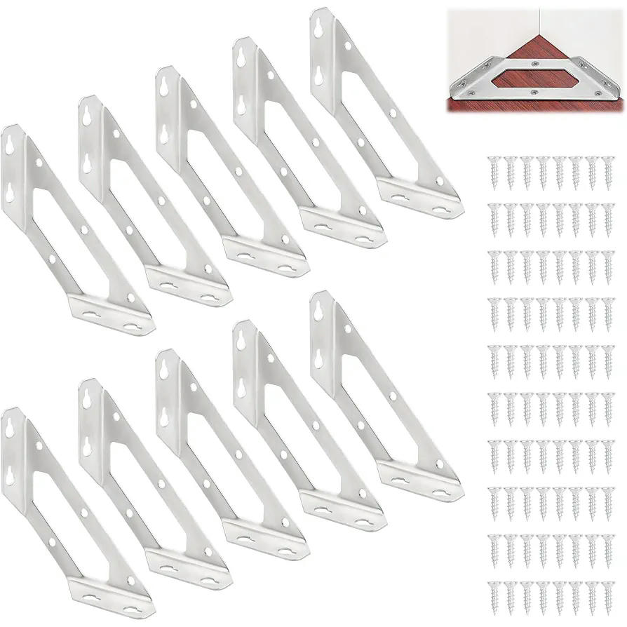 10 Piezas de Escuadras de Acero Inoxidable para Soporte de Muebles y Estructuras