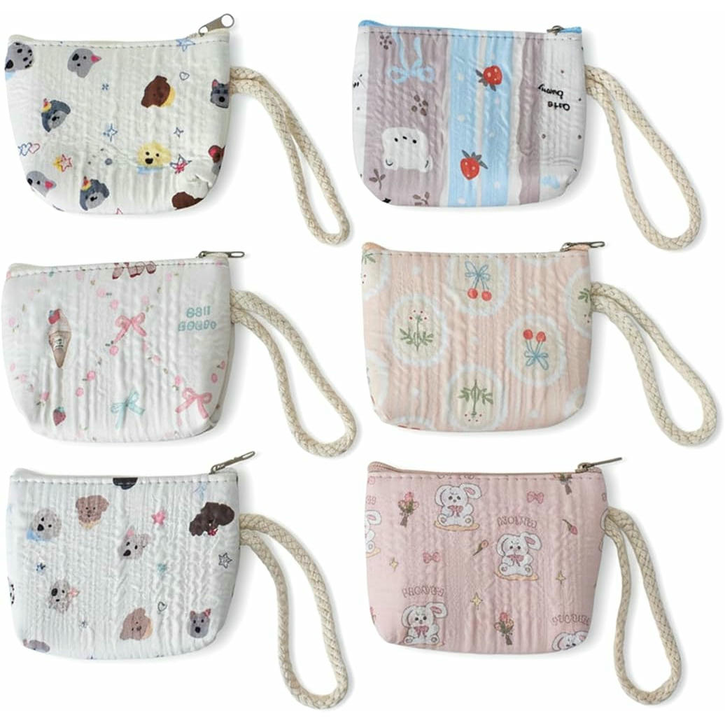 Pack de 6 Mini Monederos de Lona con Cremallera, Diseños Llamativos y Compactos