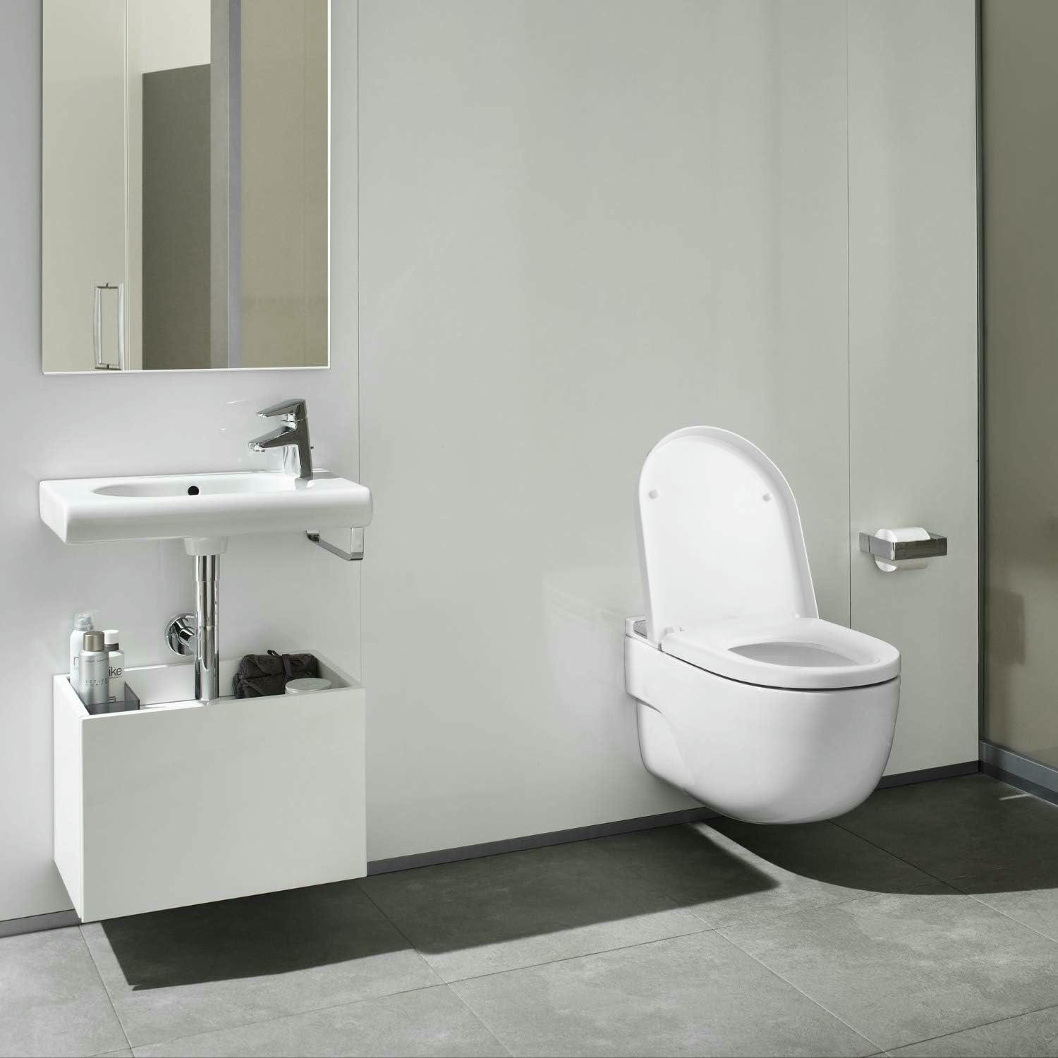 Himimi Tapa WC Universal, Asiento para Inodoro, Asiento de Inodoro en Forma de D, Tapas de Water Cierre Suave Lento, Bisagras Ajustables, Desmontaje Rápido, Fácil de Limpiar(450 x 361 x 53 mm)