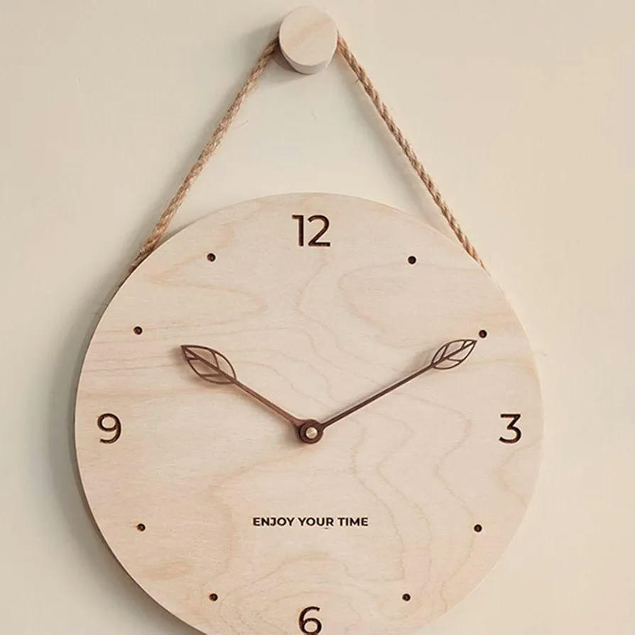 Reloj de pared de madera grande 30 x 30 cm, controlado por radio, ideal para dormitorios, modelo 12A1, Texto "Enjoy Your Time"