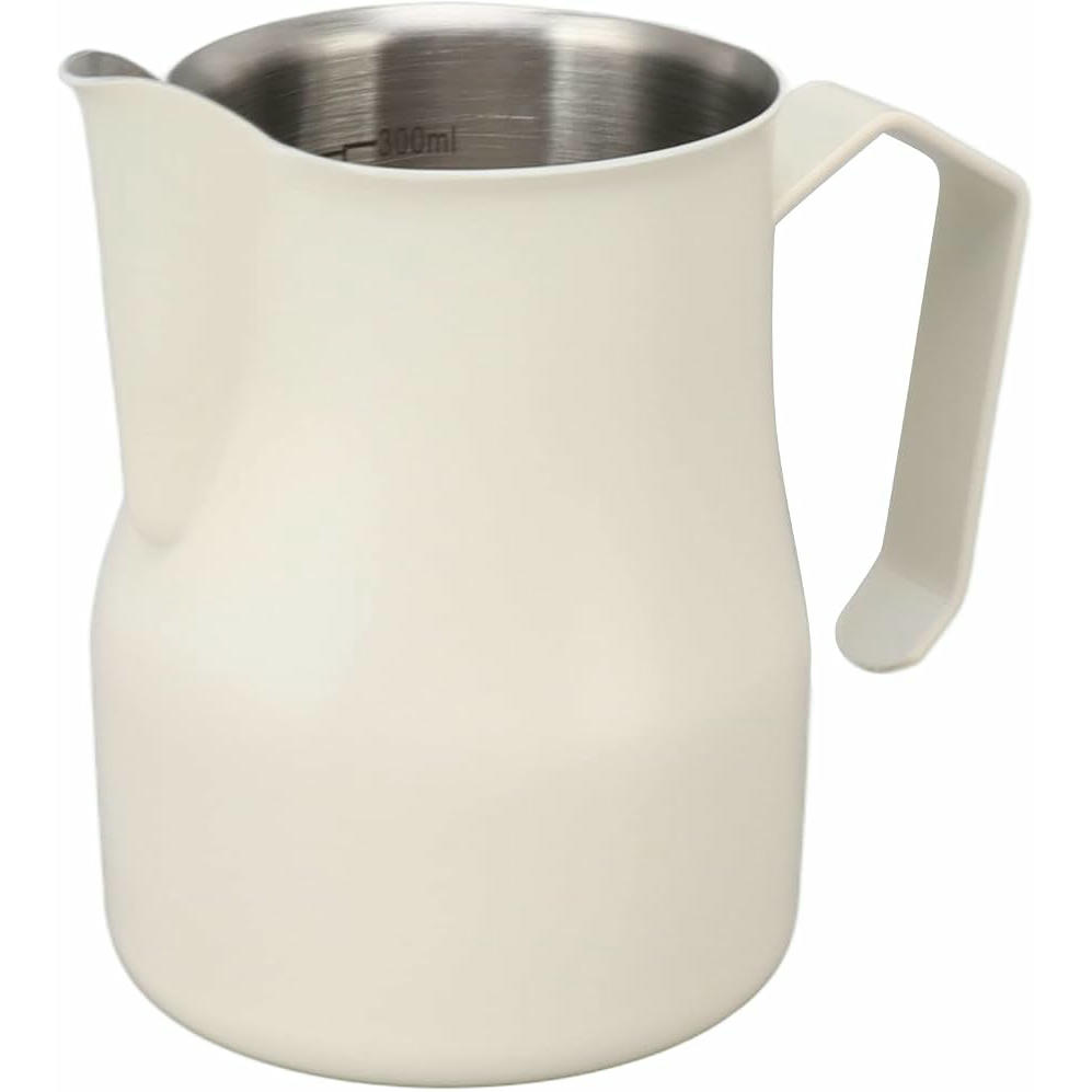 Jarra de Leche Barista 350 ml, Jarra Espumador de Leche de Acero Inoxidable, Ideal para Latte Art (Blanco)