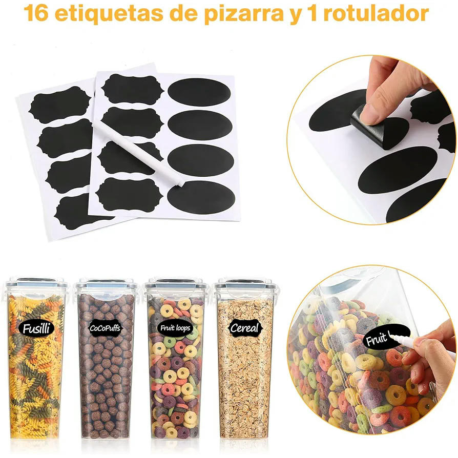 YASHE Pots de Cuina Emmagatzematge Joc de 6 Peces (3.7L), Recipients Hermètics per a Aliments amb Tapa Sense BPA, Recipients d'Emmagatzematge de Cuina per Emmagatzemar Flocs, Pasta, Grans
