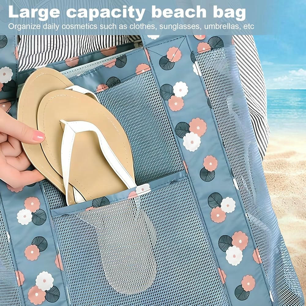 Bolsa de Playa Grande para Mujer con Múltiples Bolsillos y Diseño Transpirable Plegable (Rojo)