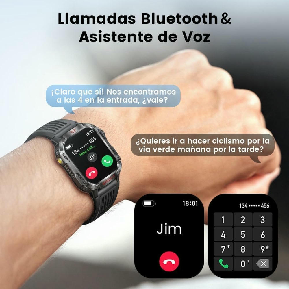 Reloj inteligente para hombre, 2.01 pulgadas, reloj de fitness con Bluetooth, más de 100 modos deportivos, IP68, monitoreo del sueño, compatible con iOS y Android, color azul
