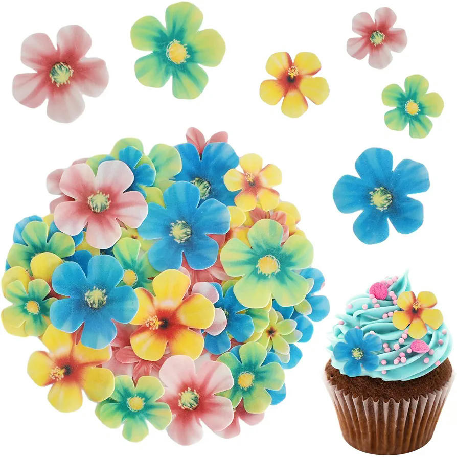 70 Piezas de Adornos Comestibles para Tartas y Postres con Flores Decorativas
